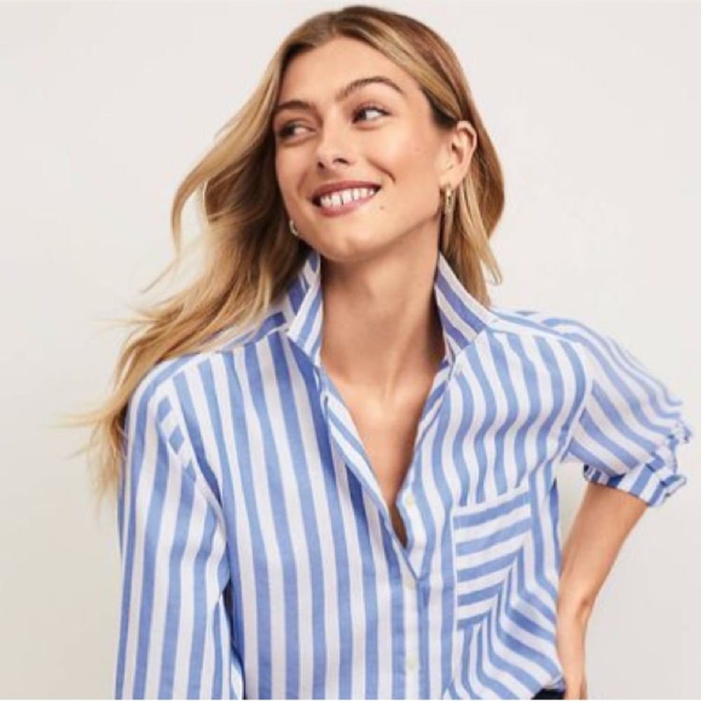 Loft blue and white striped button up